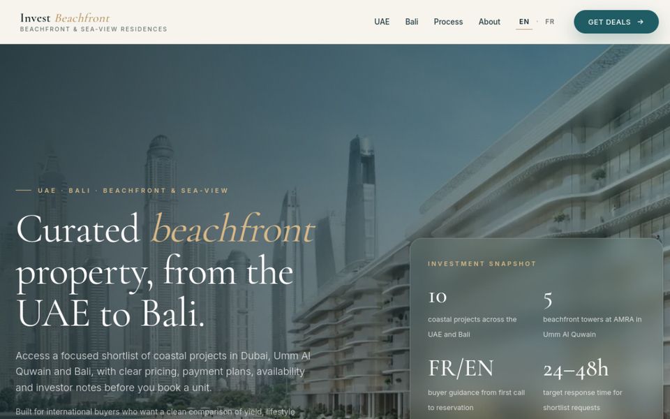 Homepage of Invest Beachfront